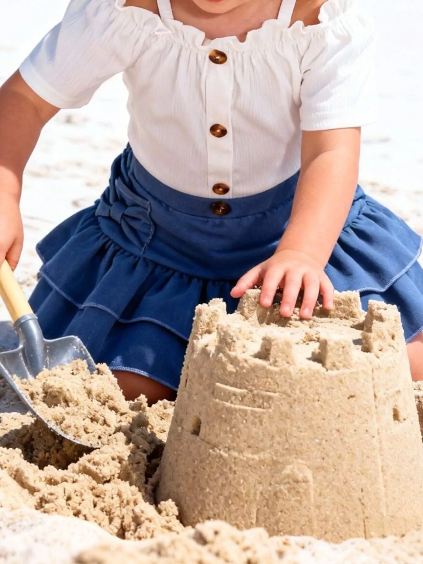 Children's Off-Shoulder Top and Ruffled Denim Skirt Set Secondary image