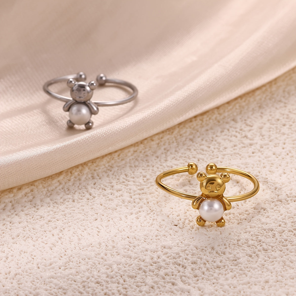 1 Piece Stainless Steel Bear Open Ring, Dainty & Exquisite Fashion Jewelry, Cute Style Accessory, Perfect For Daily Matching & Bestie Gifting Secondary image