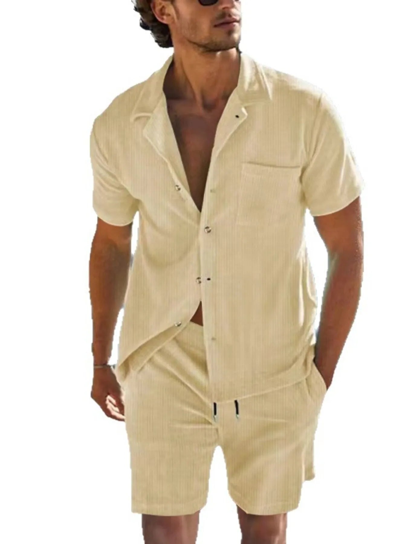 Men's Full Size Button Detail Short Sleeve Top and Shorts Set Plus Size Secondary image