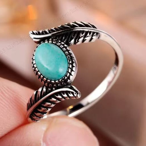 Turquoise-Inlaid Feather Color-Blocked Party Engagement Ring Jewelry Piece Secondary image