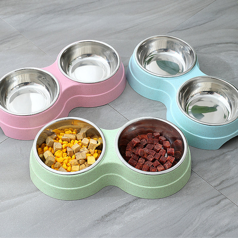 Double Pet Bowls Dog Food Water Feeder Stainless Steel Pet Drinking Dish Feeder Cat Puppy Feeding Supplies Small Dog Accessories Main image