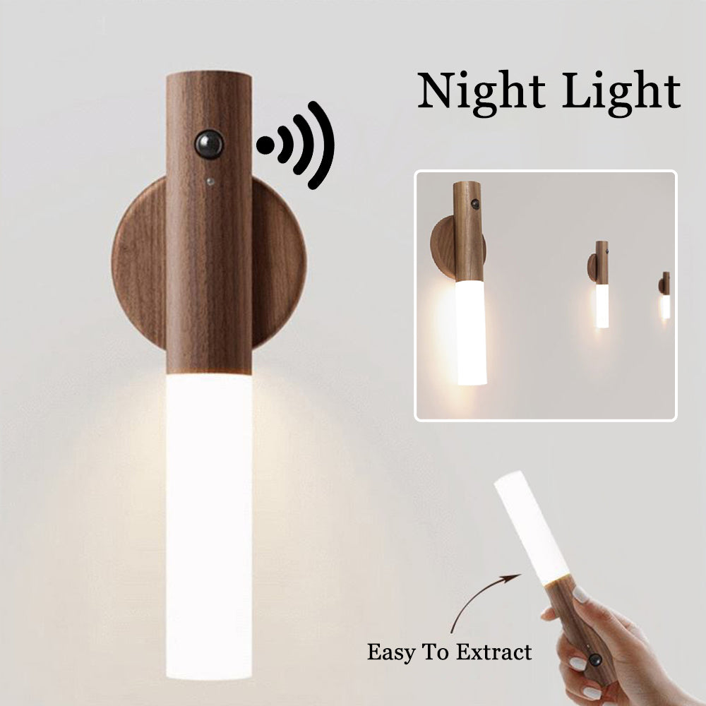 Auto LED USB Magnetic Wood Wireless Night Light Corridors Porch Lights PIR Motion Sensor Wall Light Cabinet Lamp Main image