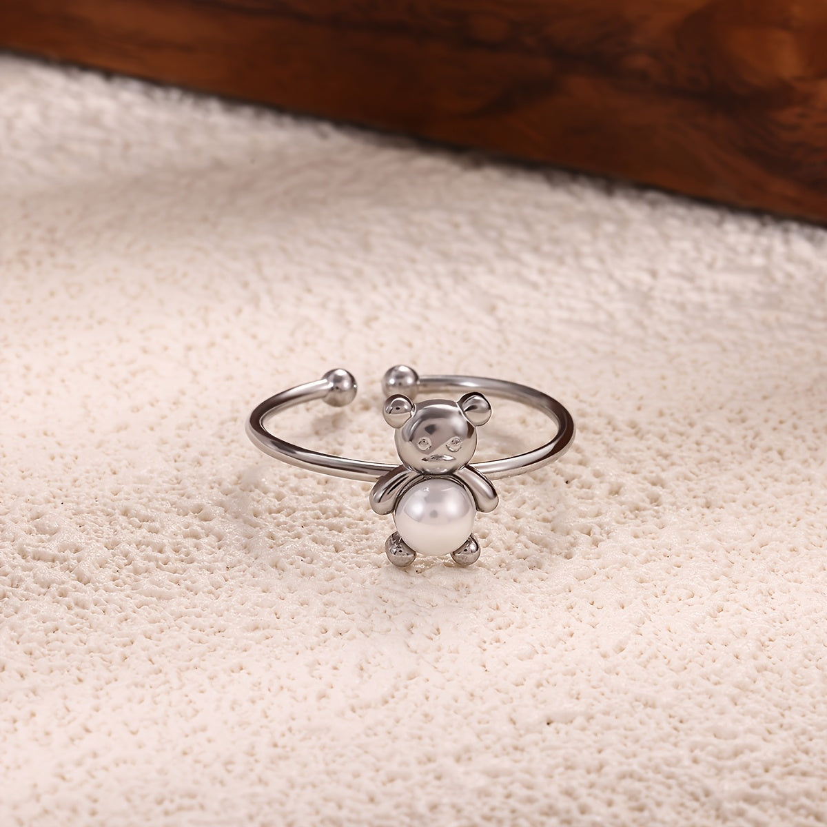 1 Piece Stainless Steel Bear Open Ring, Dainty & Exquisite Fashion Jewelry, Cute Style Accessory, Perfect For Daily Matching & Bestie Gifting