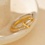 S925 Sterling Silver Double-layer Color-block Ring With Round-cut Diamonds