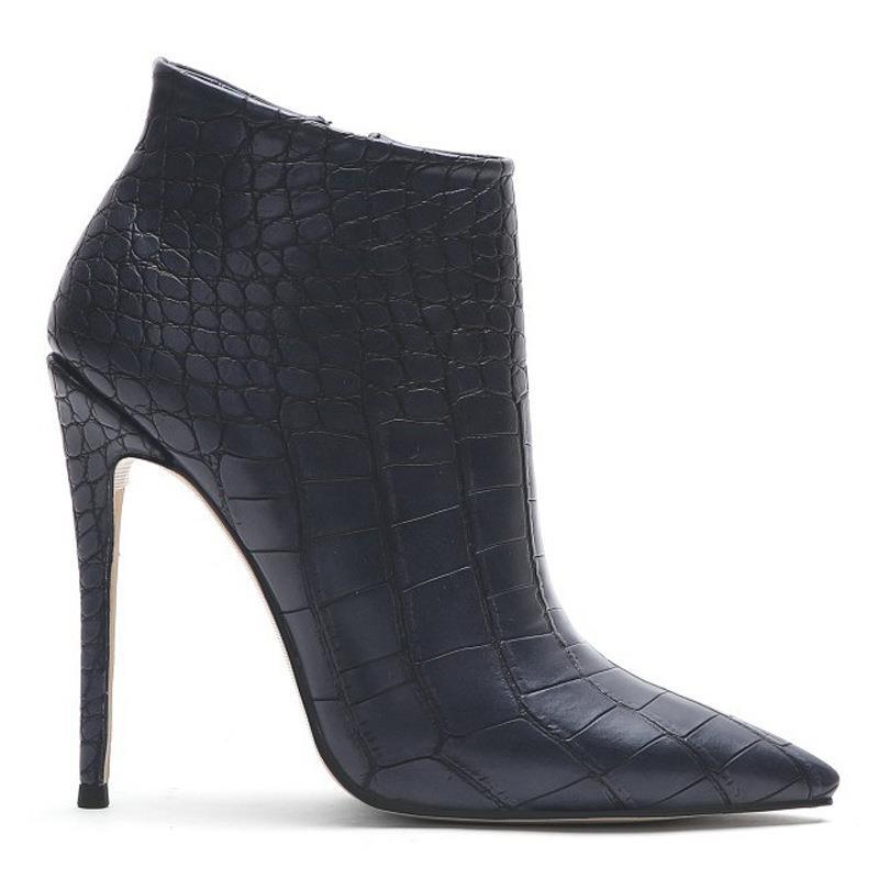 Retro Stone Pattern Nude Boots Fashion Thin Pointed Ankle