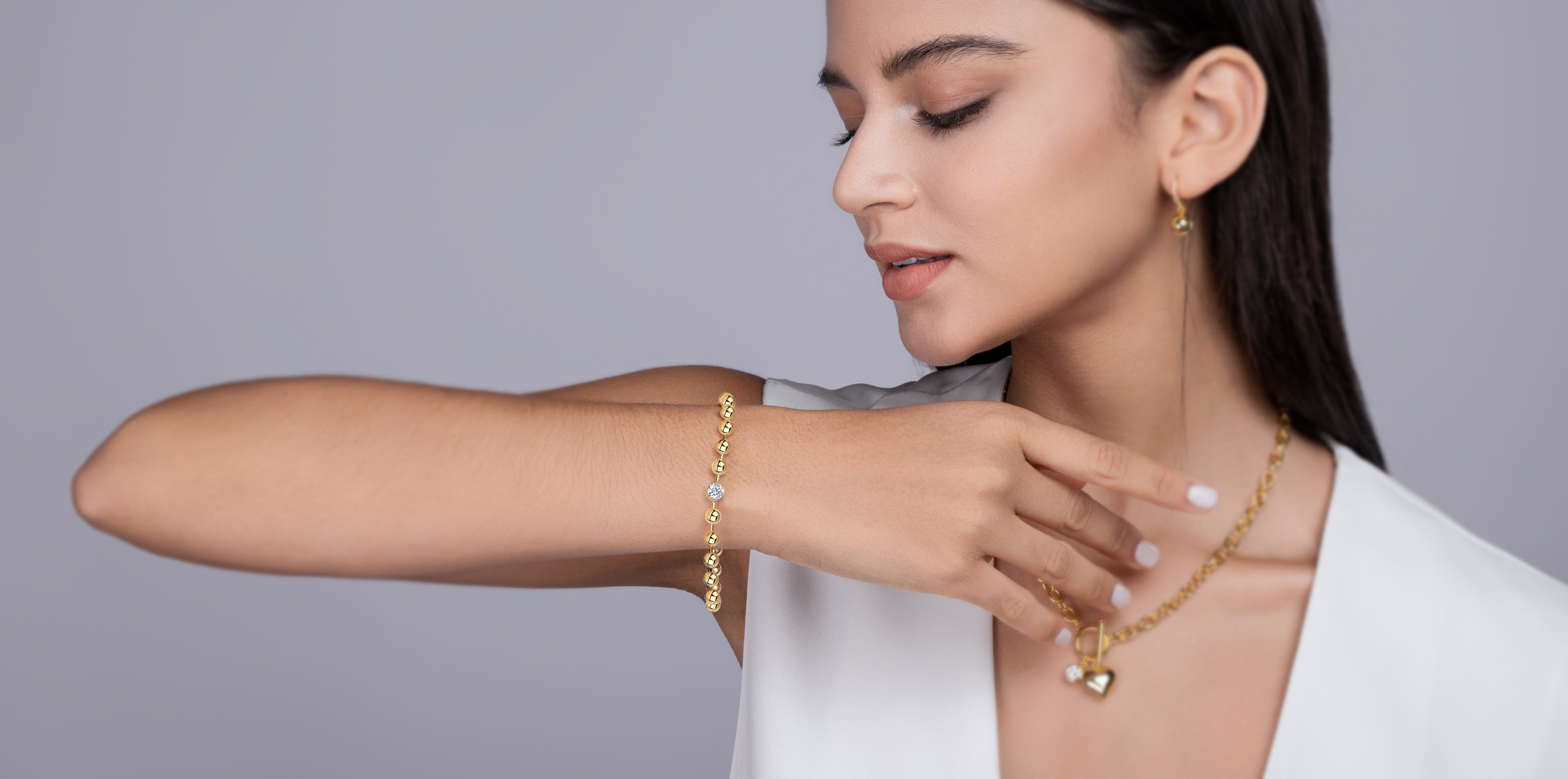 1-carat Luxury And Fashionable Light Luxury Trend Jewelry Silver Bracelet Set With Top-quality Moissanite, S925 Silver Electroplated With Gold