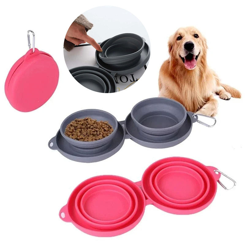 Rubber Foldable Double Bowl Pet Feeding Bowl Pets Supplies Dog Cat Bowls Main image