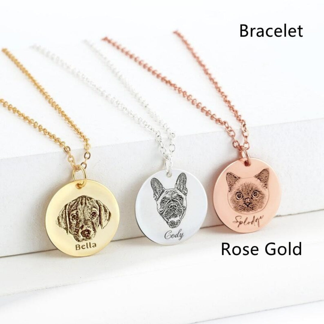 Single-side Customization Stainless Steel Pet Photo Graffiti Pendant Keychain Bracelet
