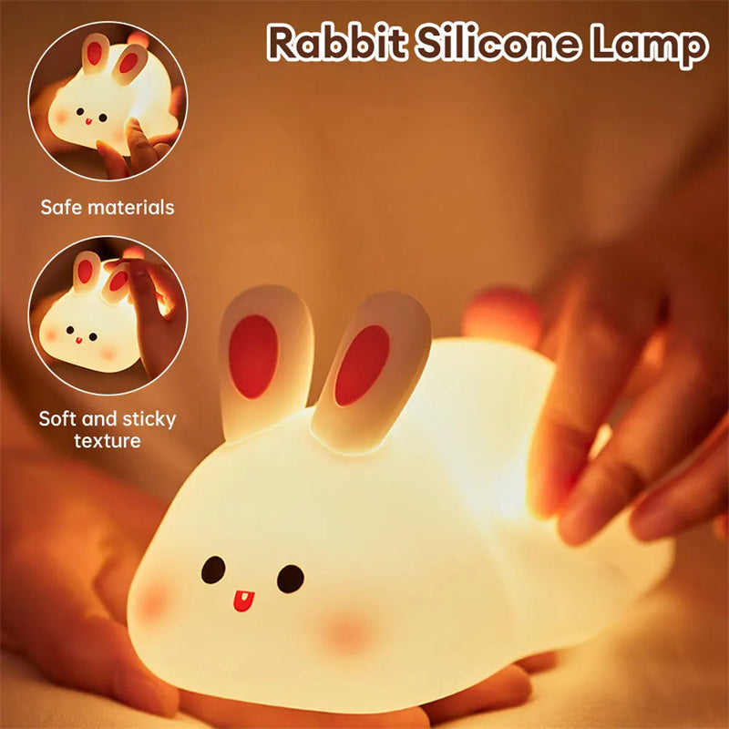 Cute LED Night Light Touch Sensor Cartoon Kid's Nightlights Big Face Rabbit Silicone Night Light Christmas Gift Bedside Lamp Home Decor Secondary image