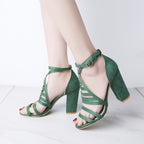 Pointed square heel buckle heels