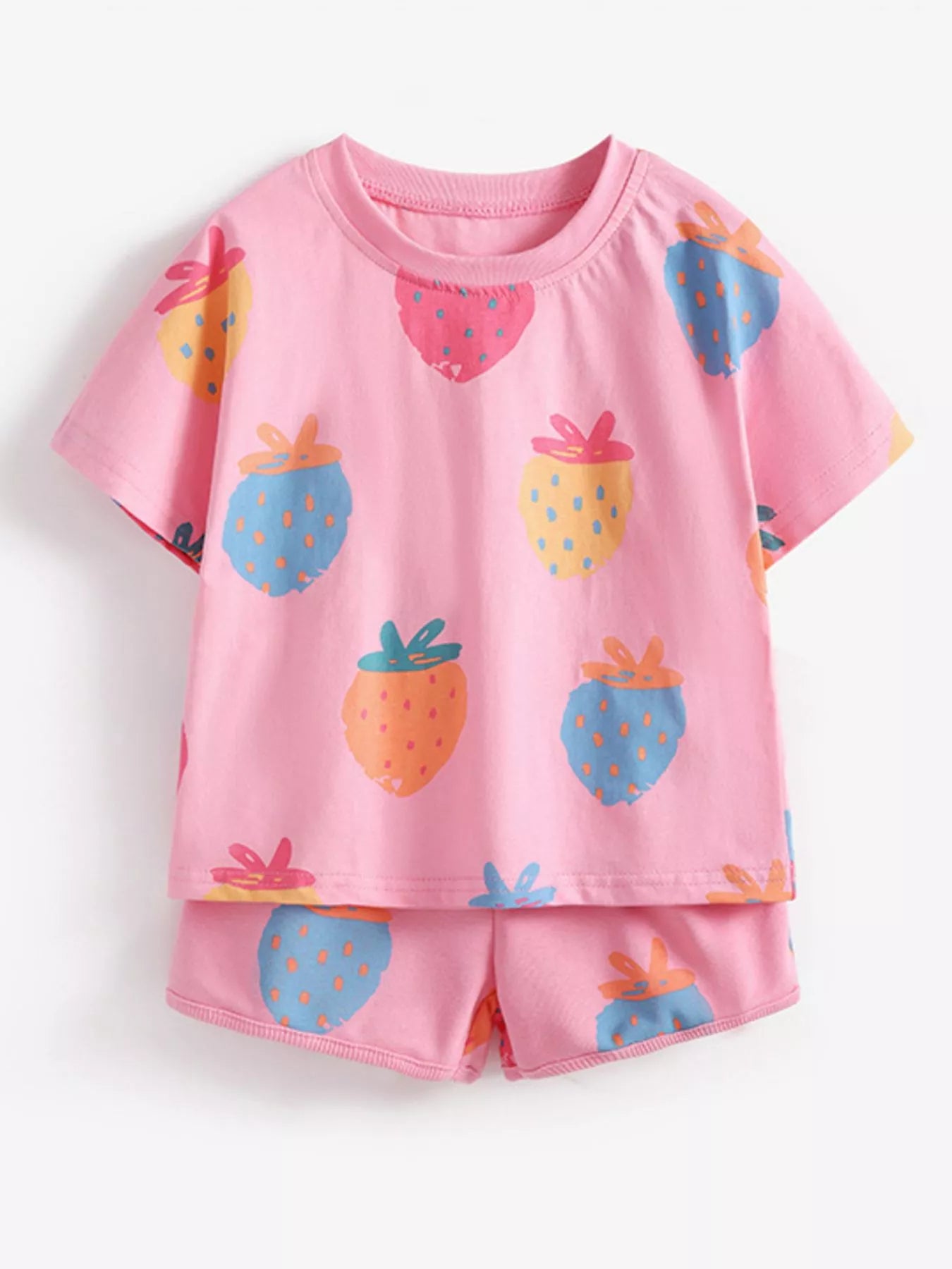 Children's Strawberry Print Round Neck Tee and Shorts Set Secondary image