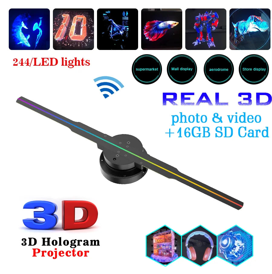 Led Luminous Sign Light Holographic Projector Diy Fan Screen Video Picture 3d Holographic Light Holiday Decoration Main image