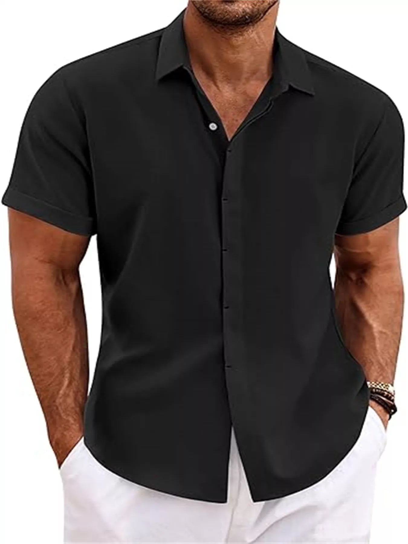 Men's Full Size Casual Short Sleeve Button-Down Shirt Plus Size Secondary image