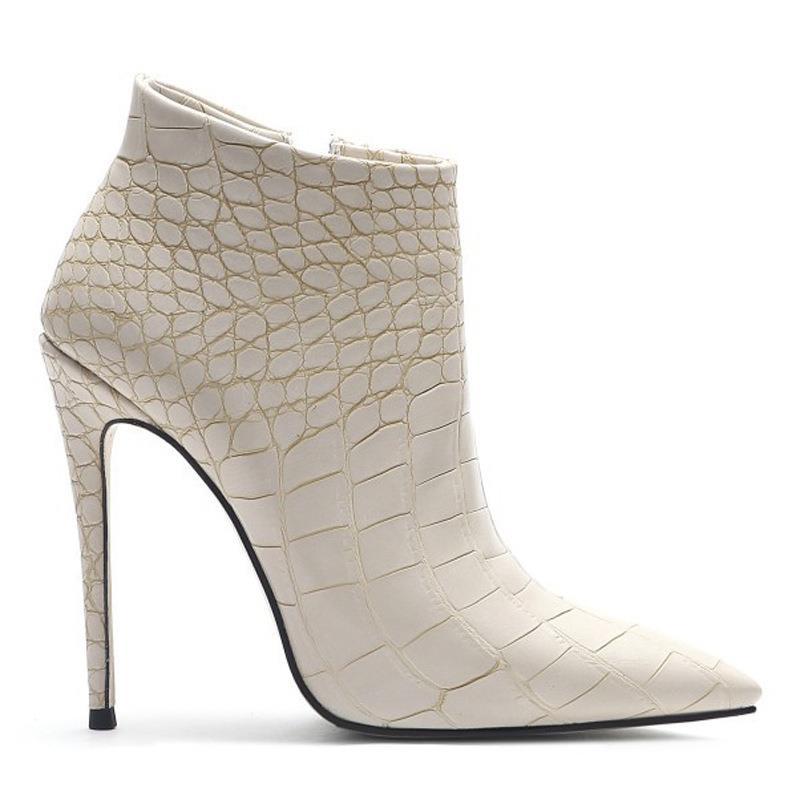 Retro Stone Pattern Nude Boots Fashion Thin Pointed Ankle