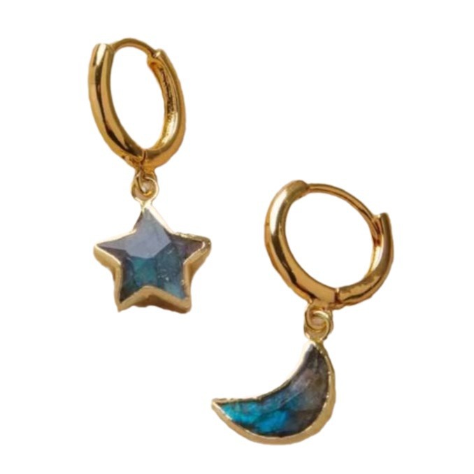 Womens Elegant Star And Moon Earrings