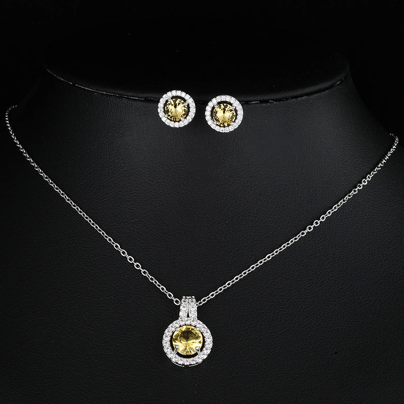 Two-piece Zircon Disc Necklace Set