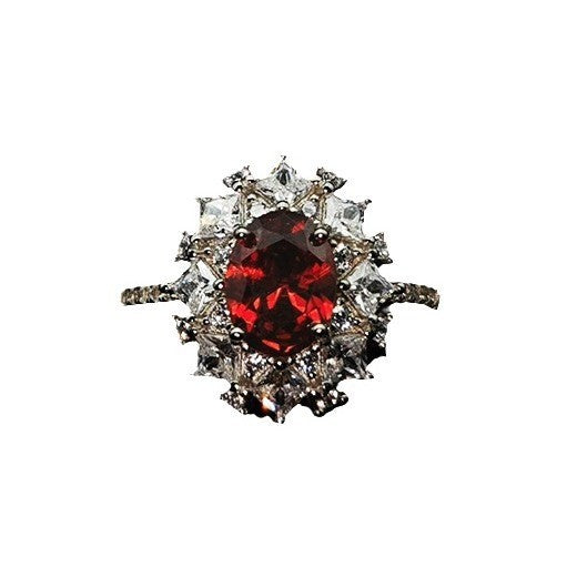 S925 Silver Ring With An Adjustable Opening Featuring A Pigeons Blood Red High-carat Zircon