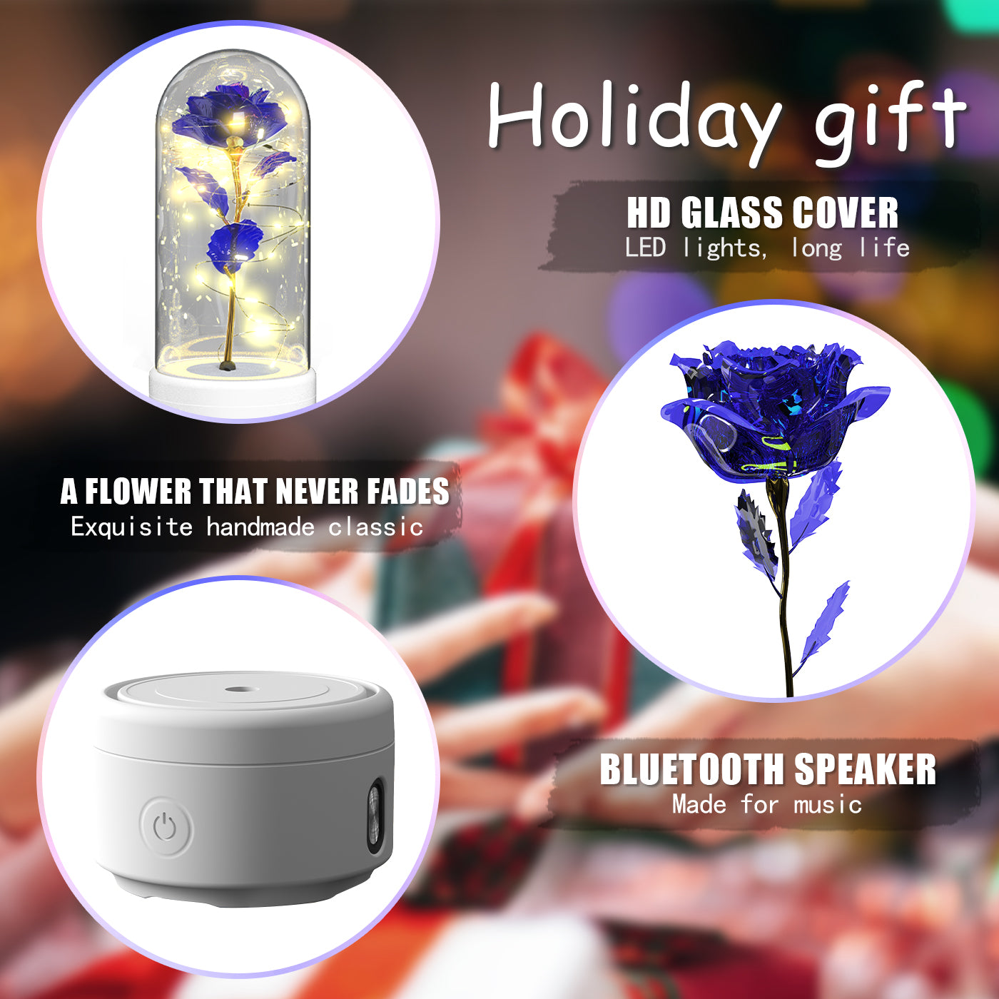 Creative 2 In 1 Rose Flowers LED Light And Bluetooth-compatible Speaker Valentine's Day Gift Rose Luminous Night Light Ornament In Glass Cover Secondary image