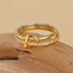 S925 Sterling Silver Double-layer Color-block Ring With Round-cut Diamonds