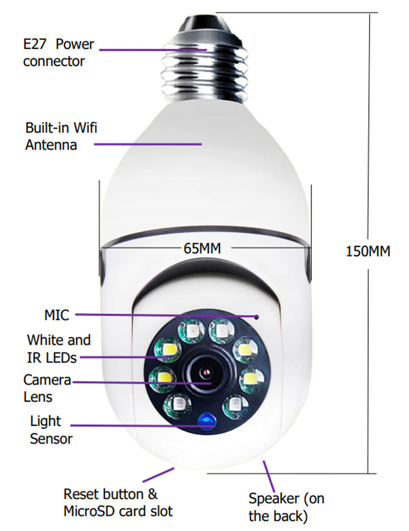 WiFi CAMERA 1080P Bulb 4X Zoom Camera E27 Home 5GWiFi Alarm Monitor Secondary image