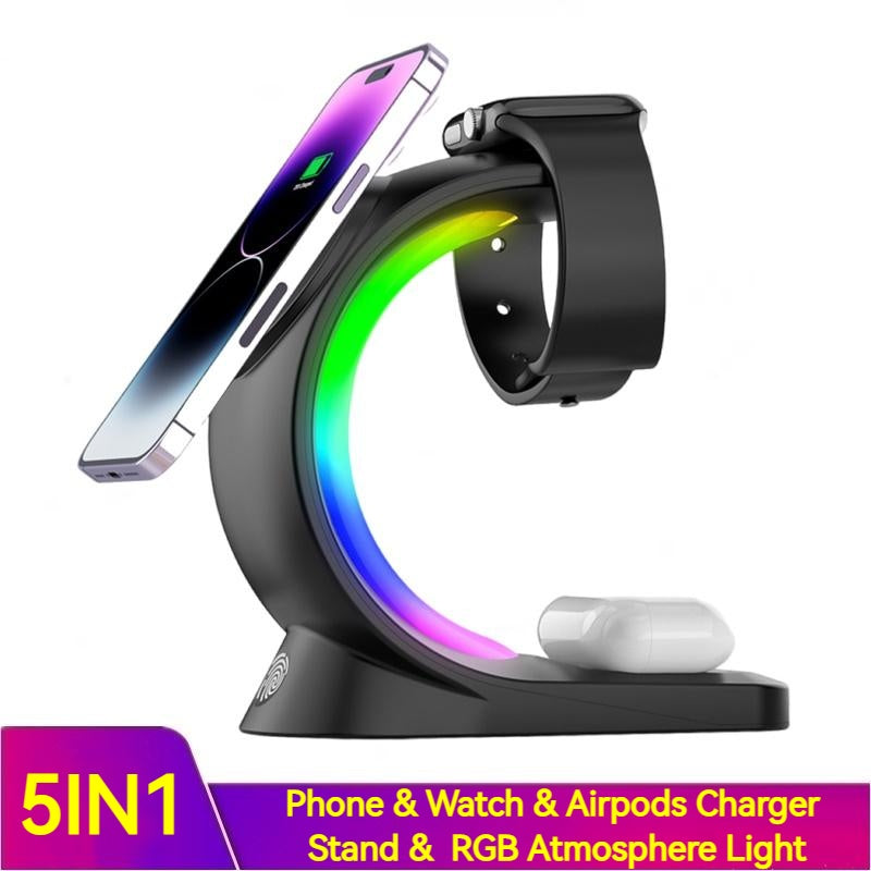 4 In 1 Magnetic Wireless Charger Fast Charging For Smart Phone Atmosphere Light Charging Station For Airpods Pro I-phone Watch Secondary image