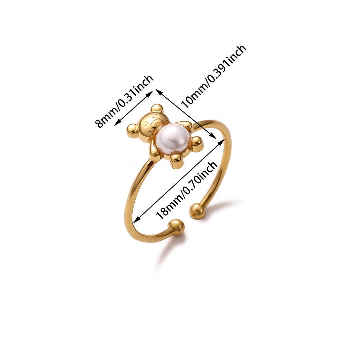 1 Piece Stainless Steel Bear Open Ring, Dainty & Exquisite Fashion Jewelry, Cute Style Accessory, Perfect For Daily Matching & Bestie Gifting