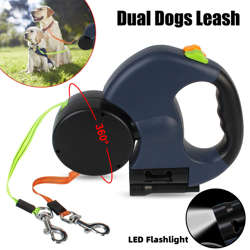 Retractable Dog Leash For Small Dogs Reflective Dual Pet Leash Lead 360 Swivel No Double Dog Walking Leash With Lights Pet Products Main image