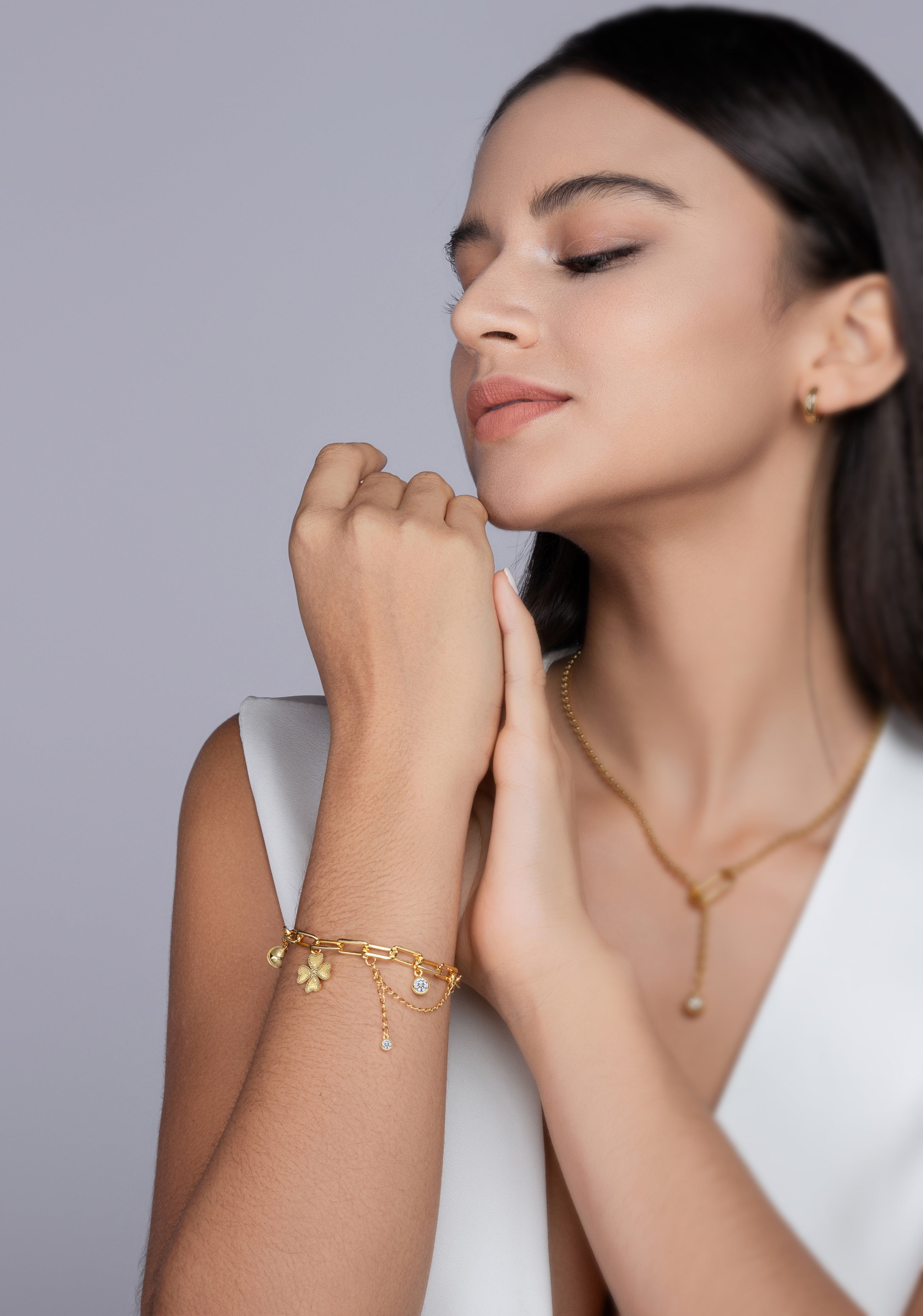 0.5-carat Luxury And Fashionable Light Luxury Trend Jewelry Silver Bracelet Set With Top-quality Moissanite, S925 Silver Electroplated With Gold