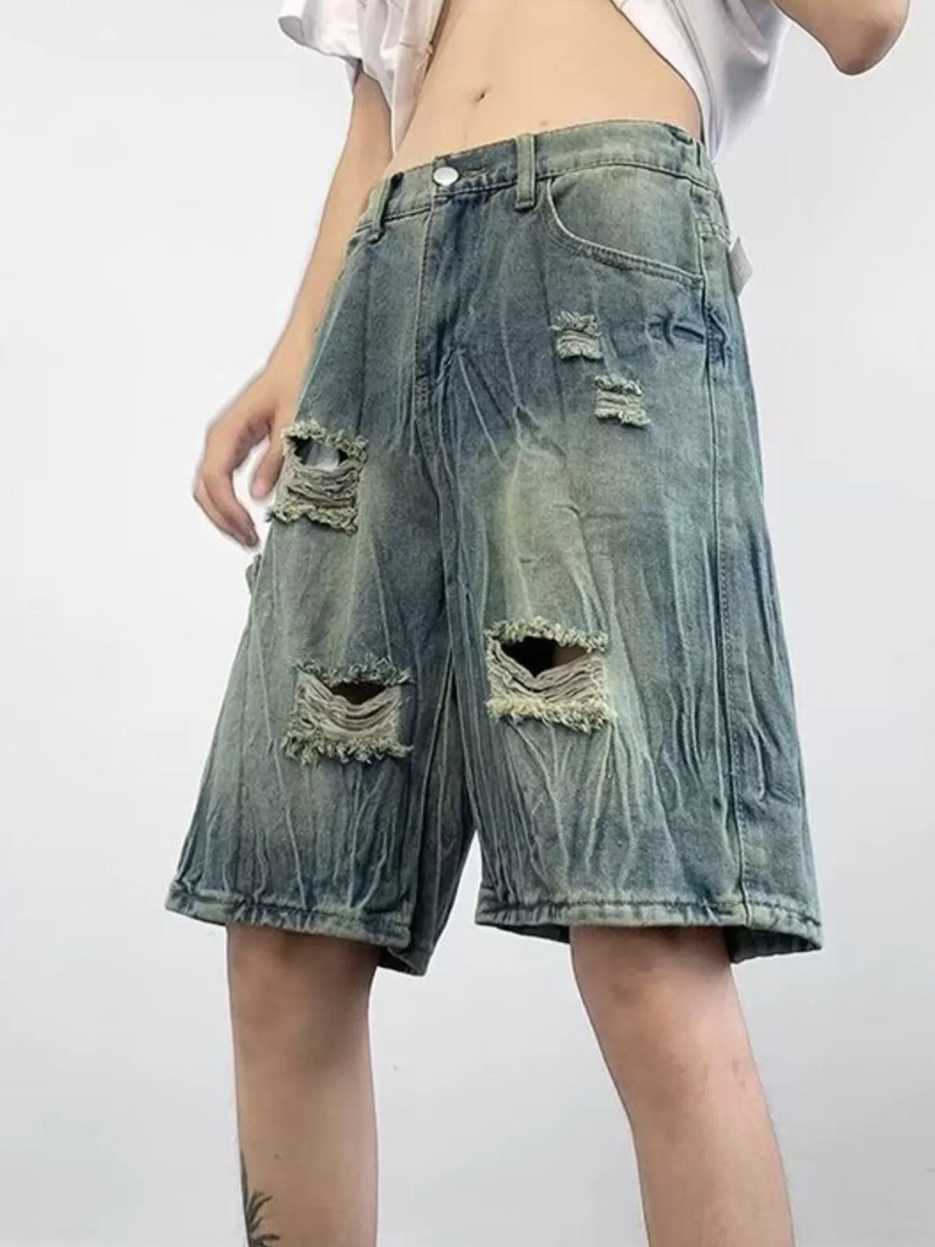 Men's Plus Size Distressed Wide Leg Denim Shorts Secondary image