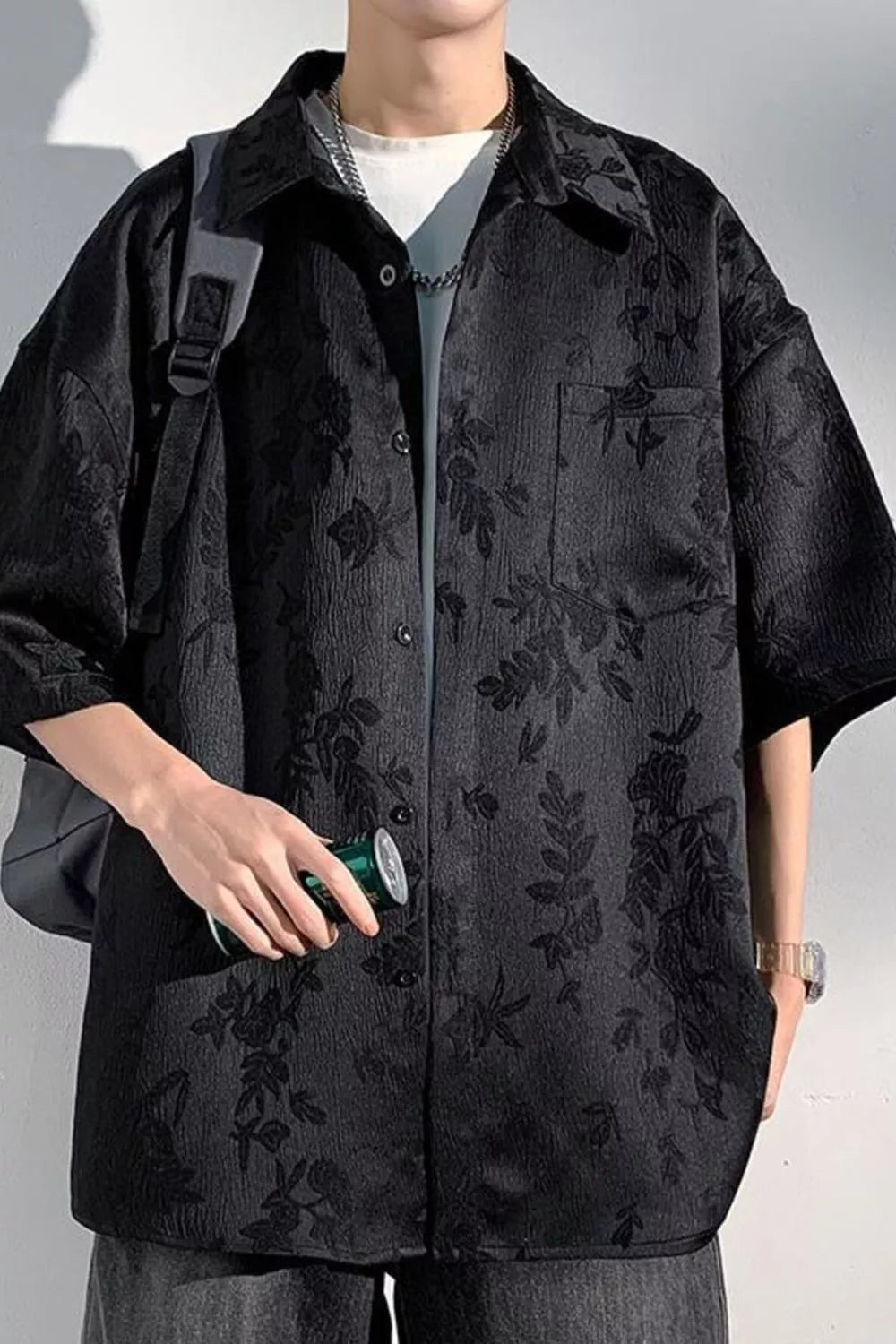 Men's Plus Size Floral Jacquard Short Sleeve Shirt Secondary image