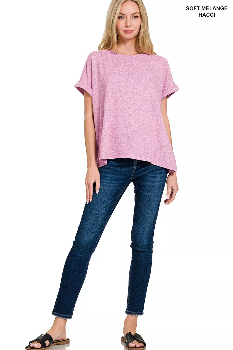 Zenana Soft Melange Hacci Short Sleeve Round Neck Top Secondary image