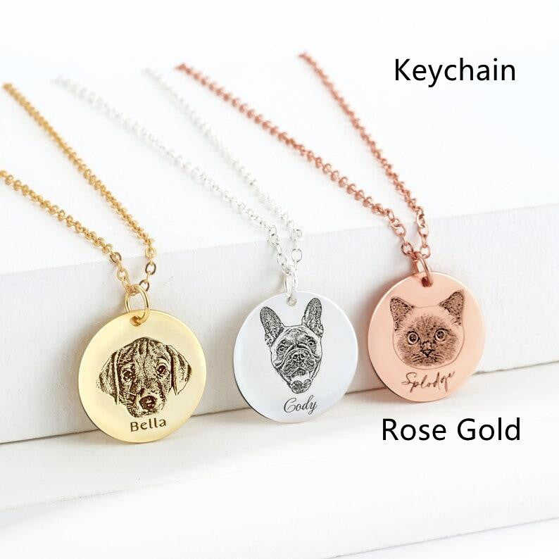 Single-side Customization Stainless Steel Pet Photo Graffiti Pendant Keychain Bracelet
