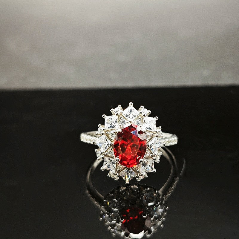 S925 Silver Ring With An Adjustable Opening Featuring A Pigeons Blood Red High-carat Zircon Main image