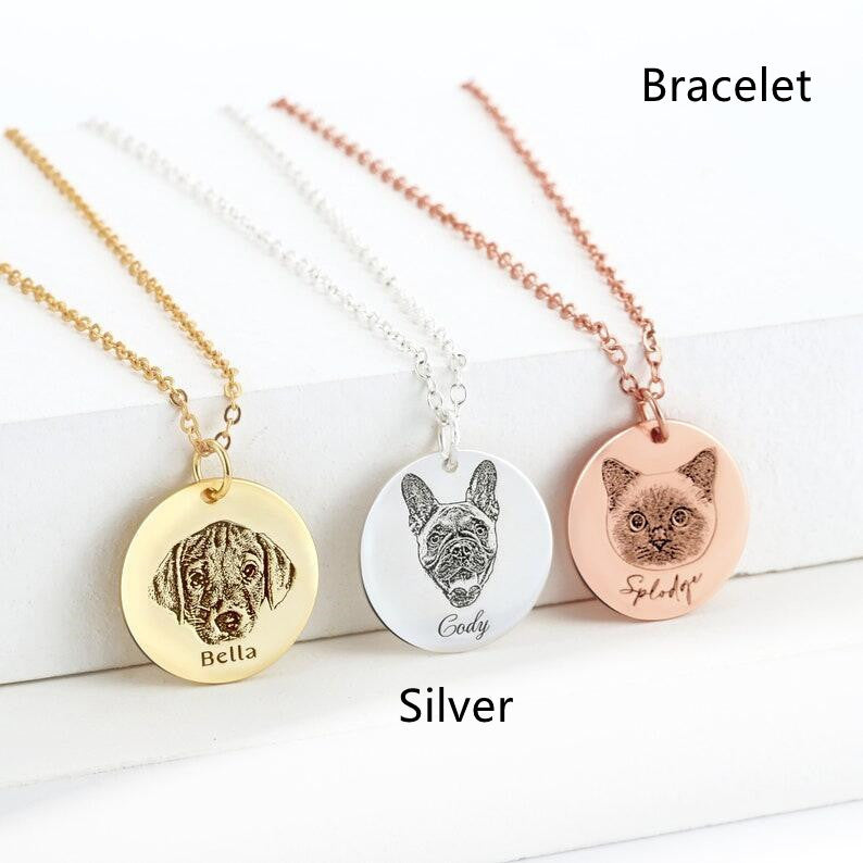 Single-side Customization Stainless Steel Pet Photo Graffiti Pendant Keychain Bracelet