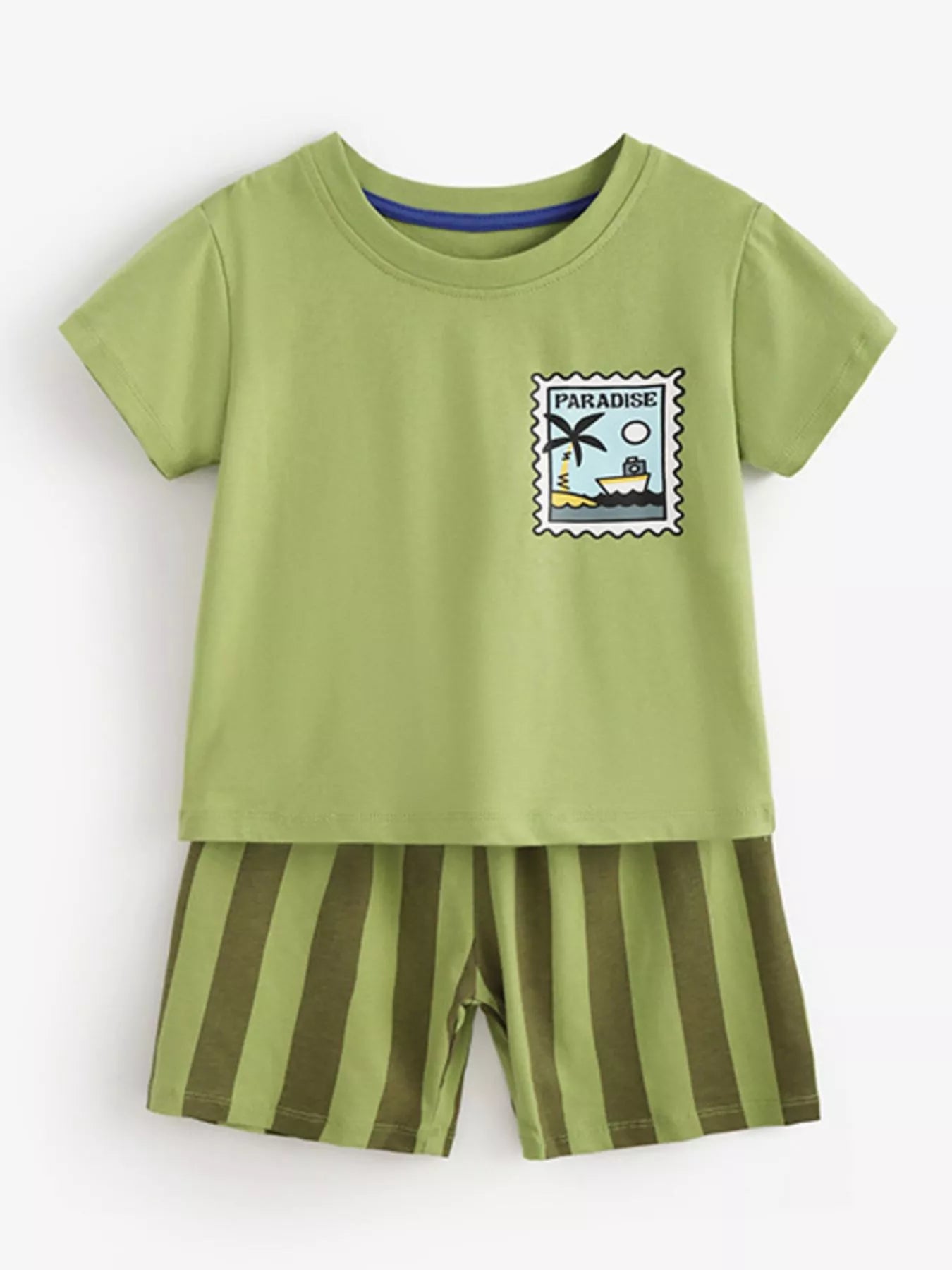 Children's Round Neck Tee & Striped Shorts Set Secondary image