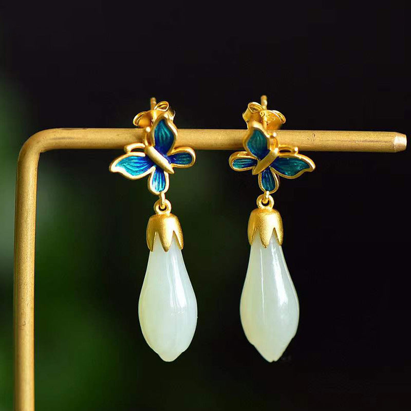 Chinese-style Retro Enamel Butterfly Stud Earrings For Women Main image