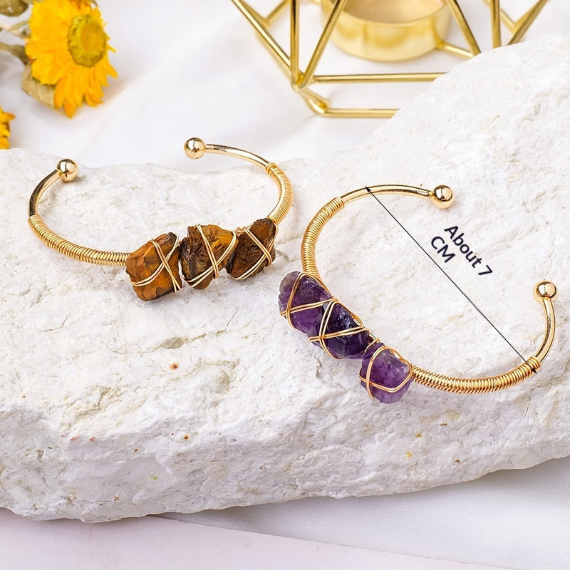 Natural Crystal Raw Stone Wire-wrapped Bracelet