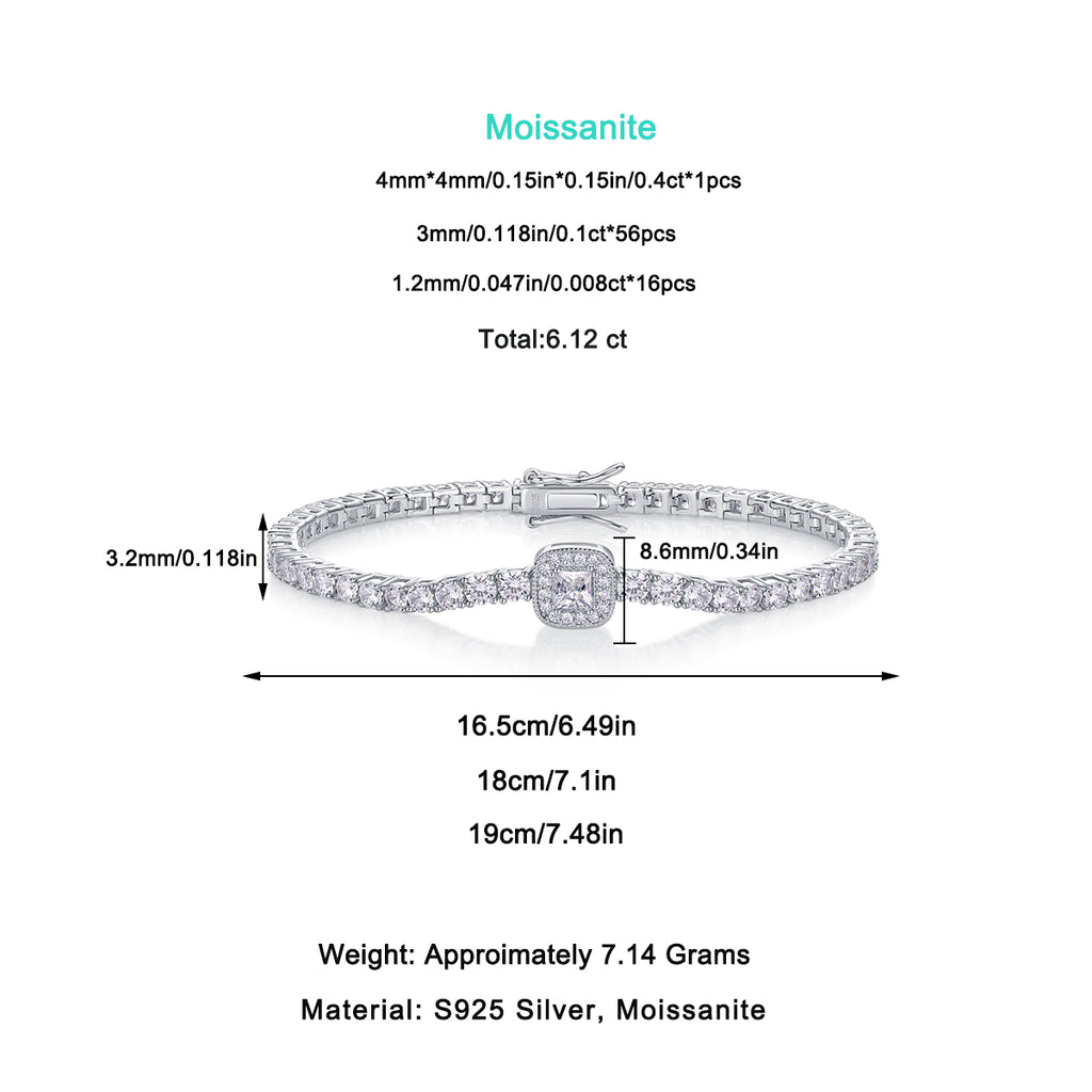 Set With Top-quality Moissanite, This Luxurious And Fashionable Light Luxury Jewelry Silver Bracelet Is Made Of S925 Silver Electroplated With Platinum