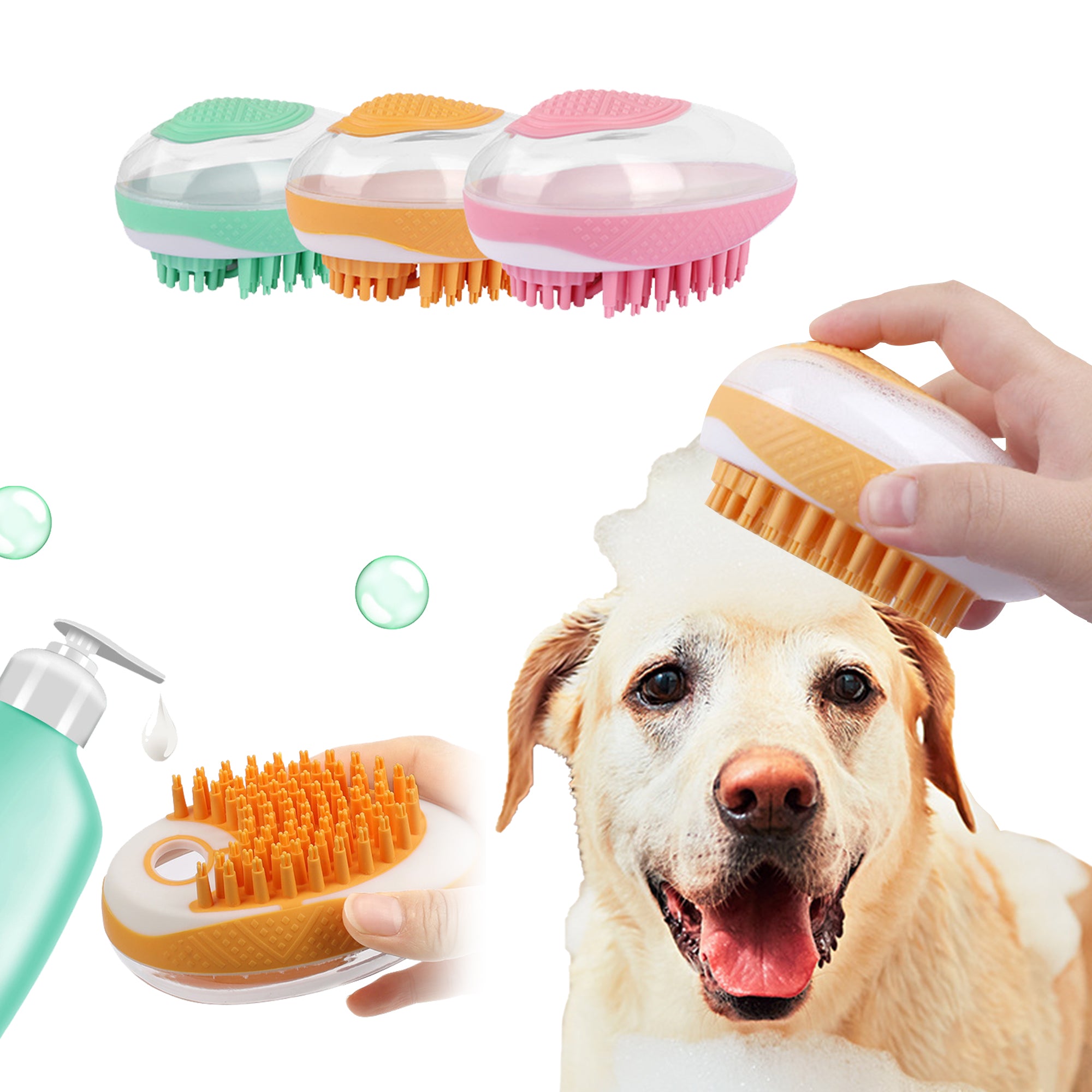 Dog Cat Bath Brush 2-in-1 Pet SPA Massage Comb Soft Silicone Pets Shower Hair Grooming Cmob Dog Cleaning Tool Pet Products Main image
