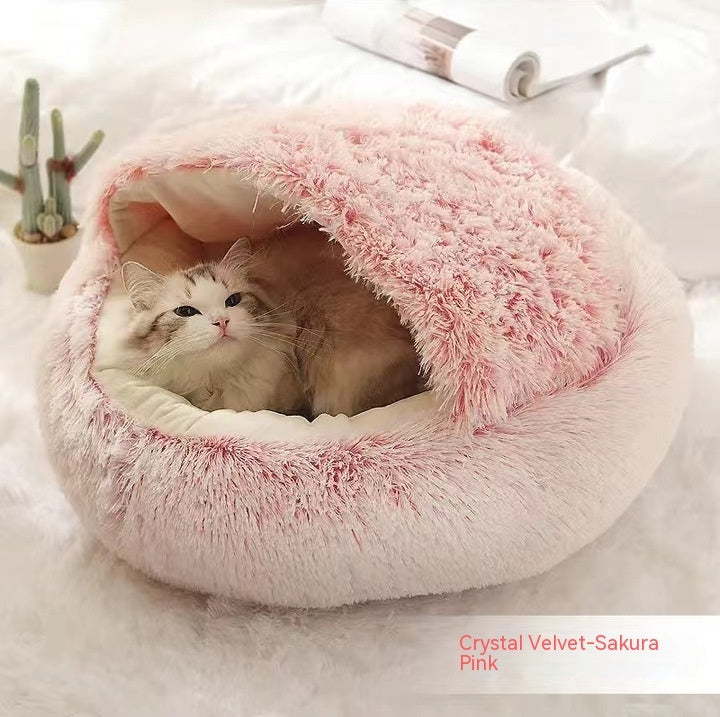 2 In 1 Dog And Cat Bed Pet Winter Bed Round Plush Warm Bed House Soft Long Plush Pets Bed Pet Products Secondary image