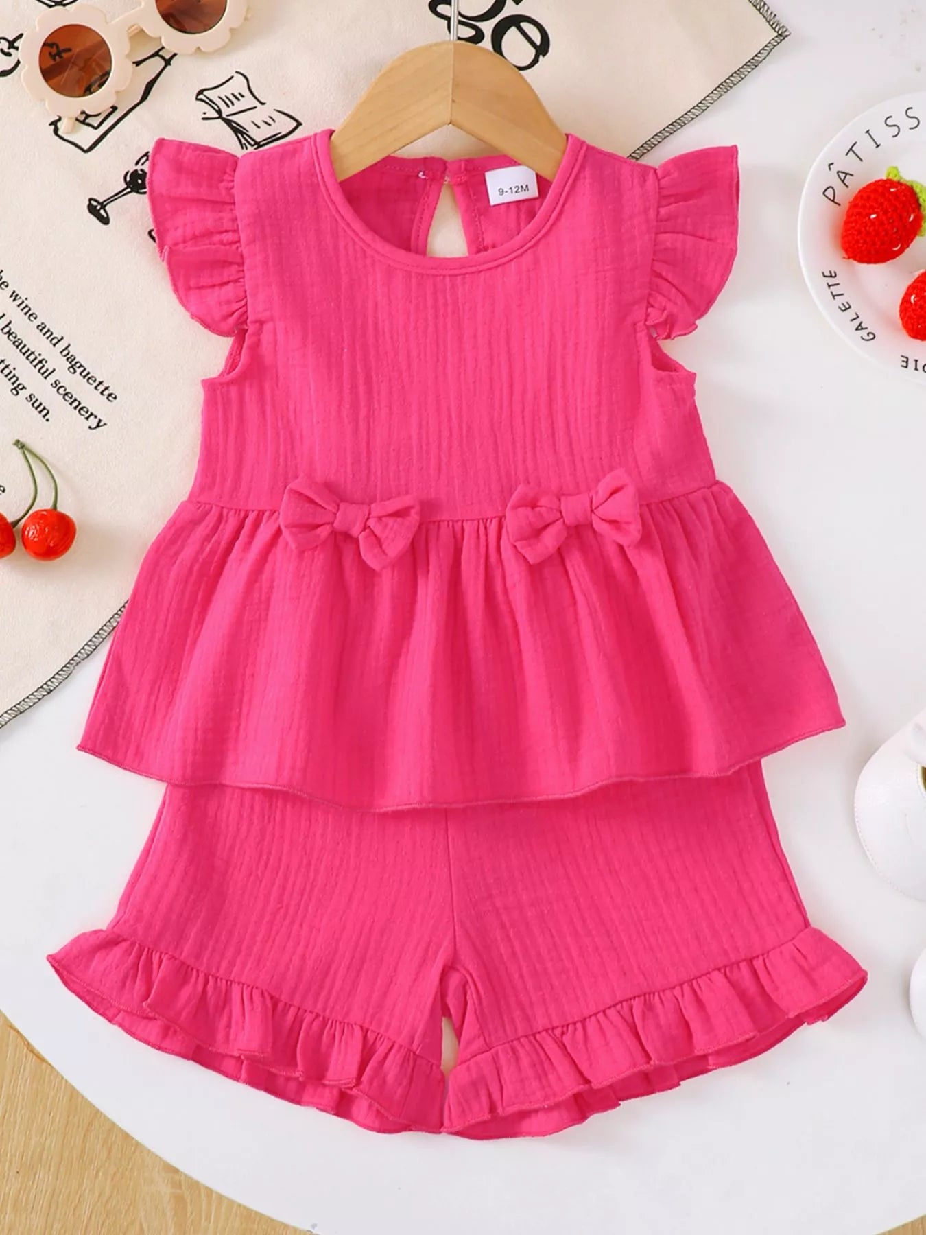 Children's Ruffle Trim Bowknot Top & Shorts Set Secondary image