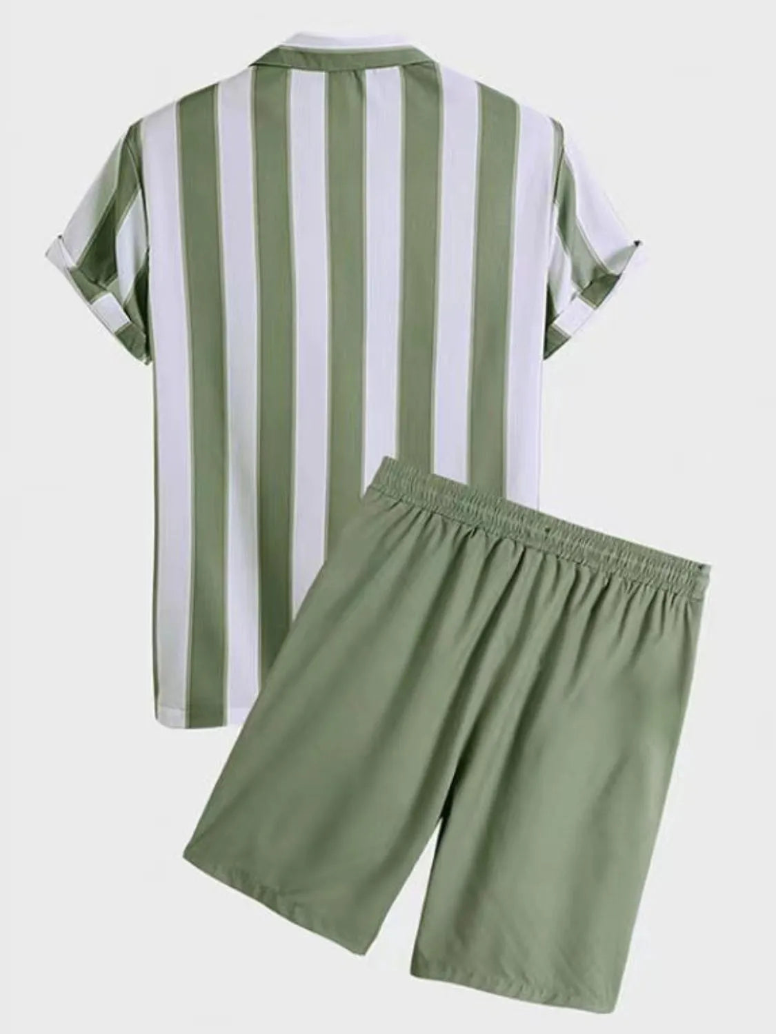 Men's Full Size Striped Casual Shirt and Shorts Set Plus Size Secondary image