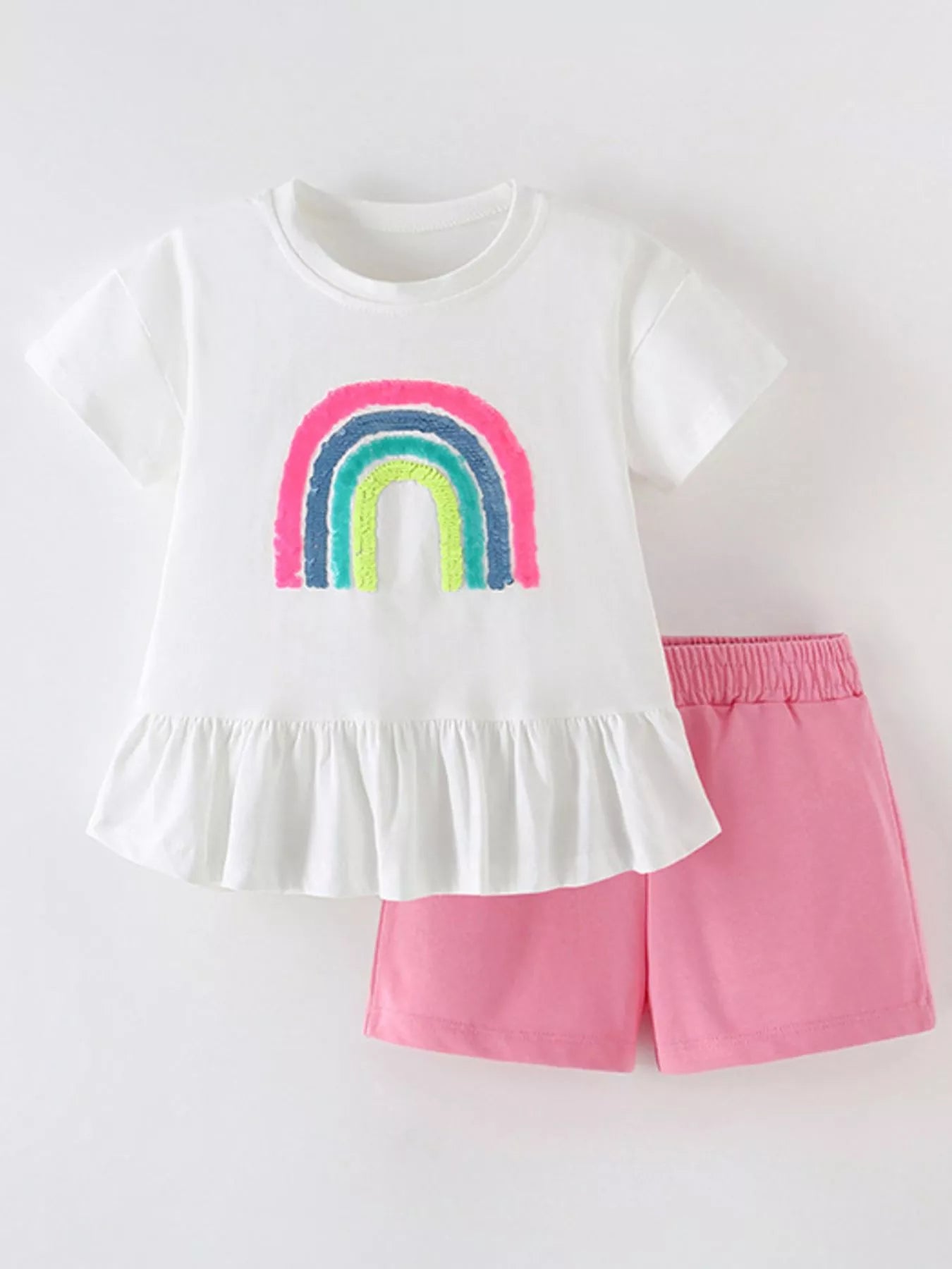 Children's Sequin Rainbow Top and Shorts Set Secondary image