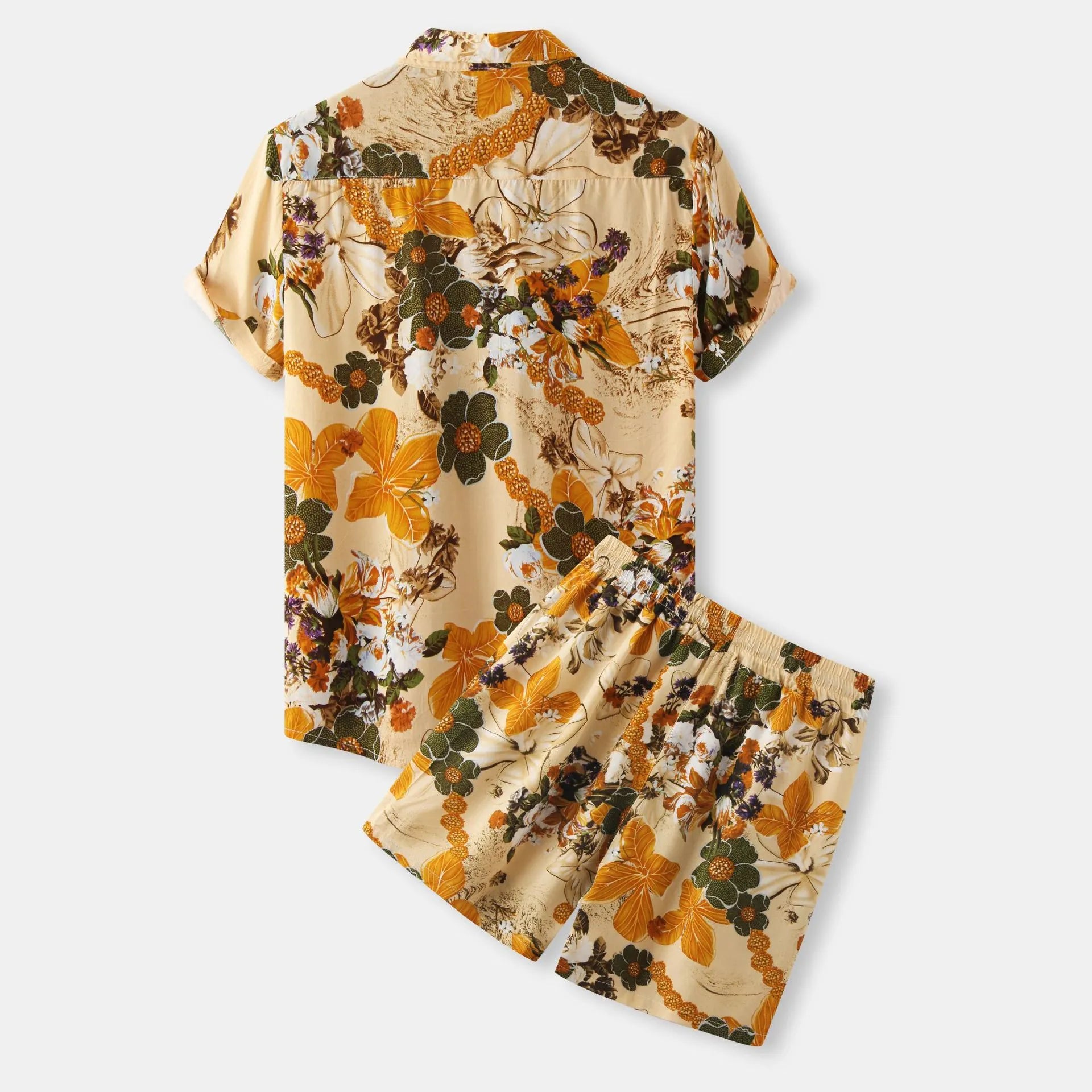 Men's Plus Size Printed Button Up Shirt and Shorts Set Secondary image