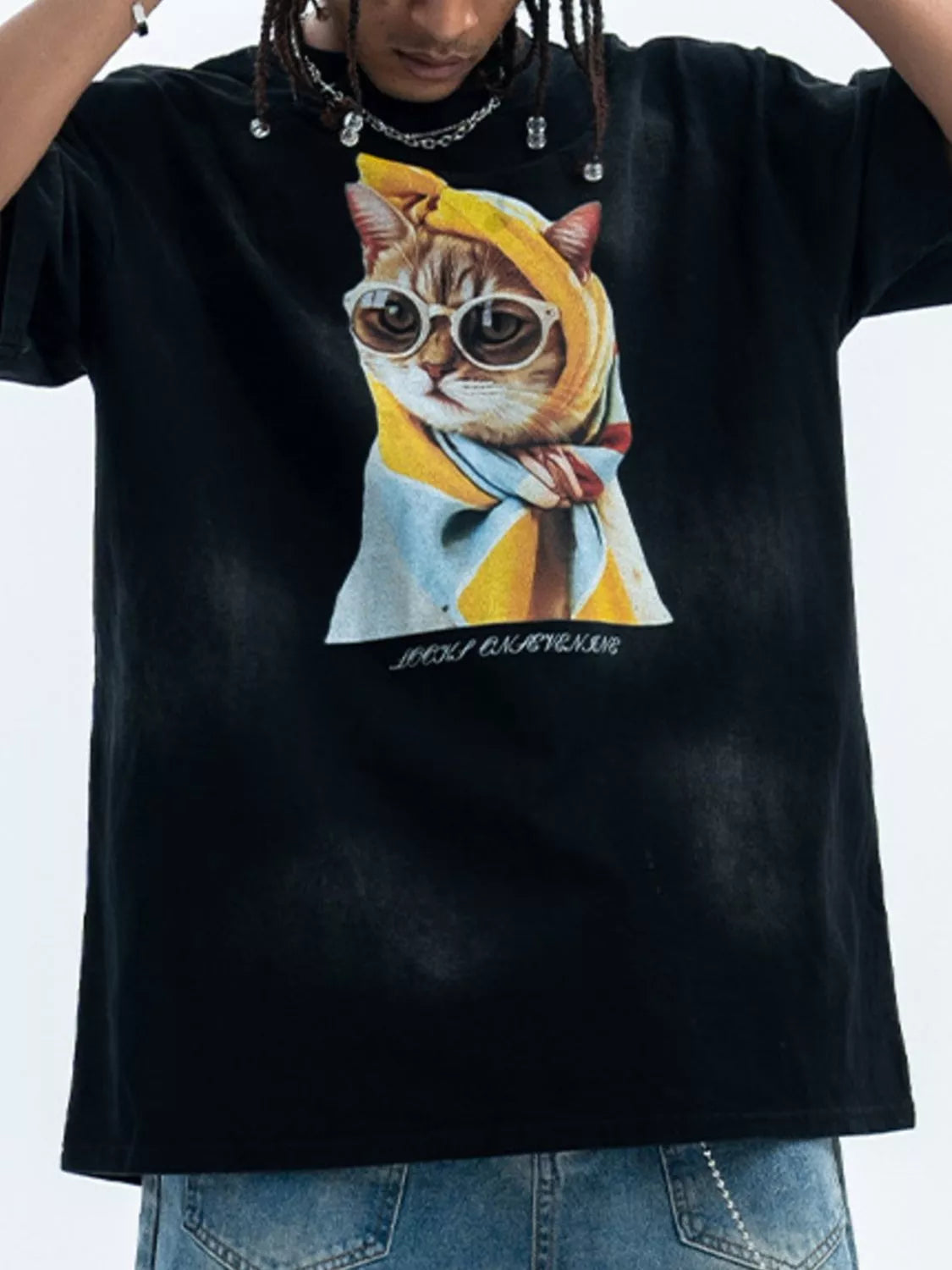 Men's Cat Graphic Round Neck T-Shirt Secondary image
