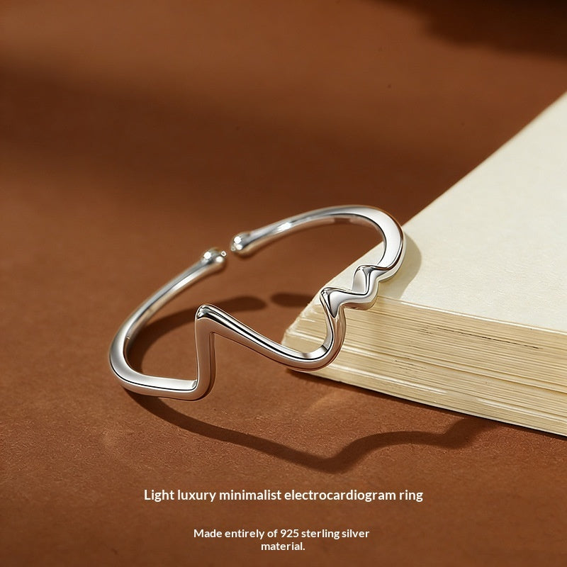 S925 Sterling Silver ECG Ring For Women Adjustable Band Main image