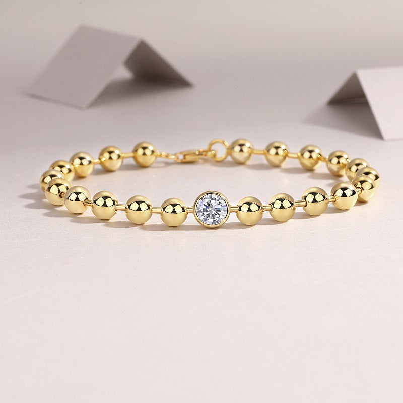 1-carat Luxury And Fashionable Light Luxury Trend Jewelry Silver Bracelet Set With Top-quality Moissanite, S925 Silver Electroplated With Gold