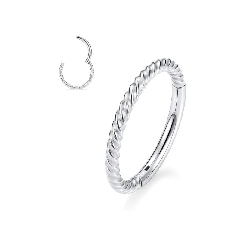 Twisted Stainless Steel Piercing Nose Ring Seamless Closed Loop