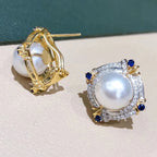 Elegant Two-tone Faux Pearl Stud Earrings With A Geometric Diamond Shape