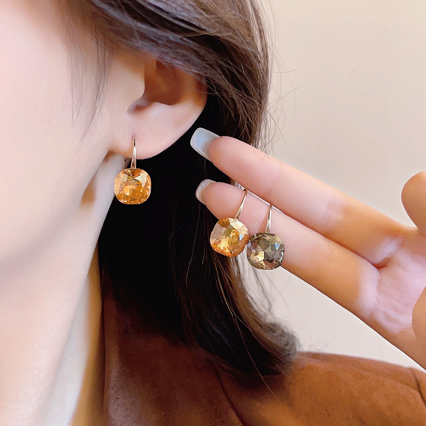 Geometric Cubic Zirconia Ear Hooks Secondary image